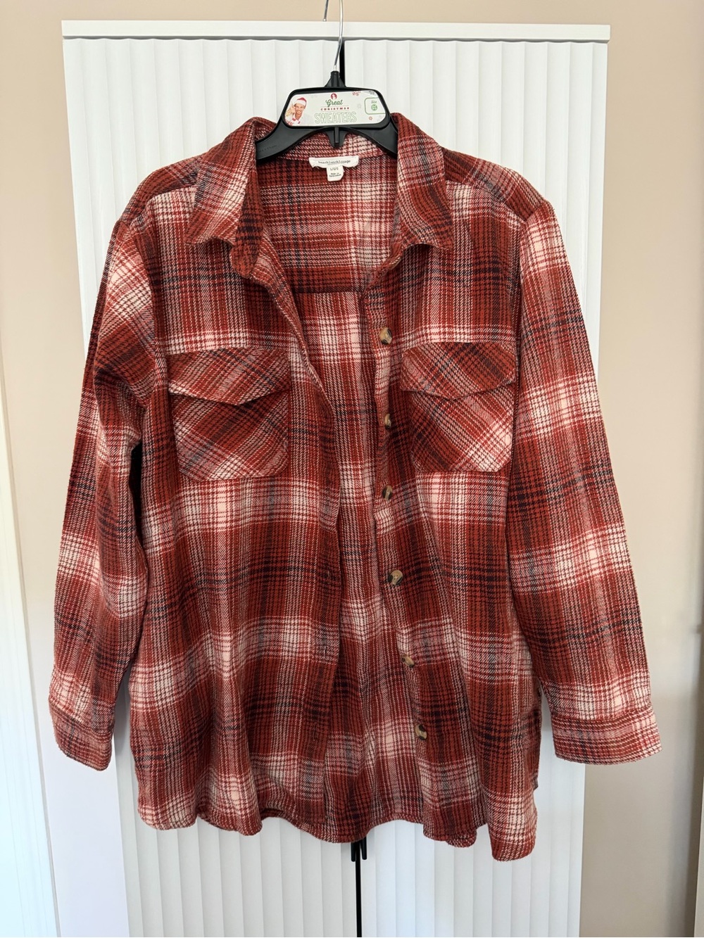 beachlunchlounge Rust and White Plaid Utility Shacket large